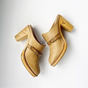 Frye Y2K Vintage Tan Leather Heel Western Clogs Mules